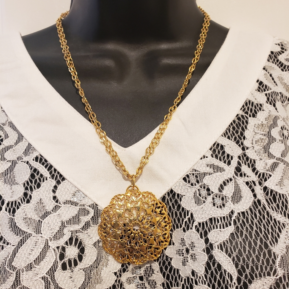 Medallion gold over brass necklace